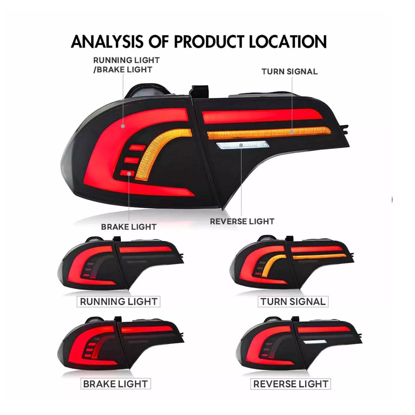 One pair of full LED taillights for Honda for Civic sedans 2006-2011 starting animation