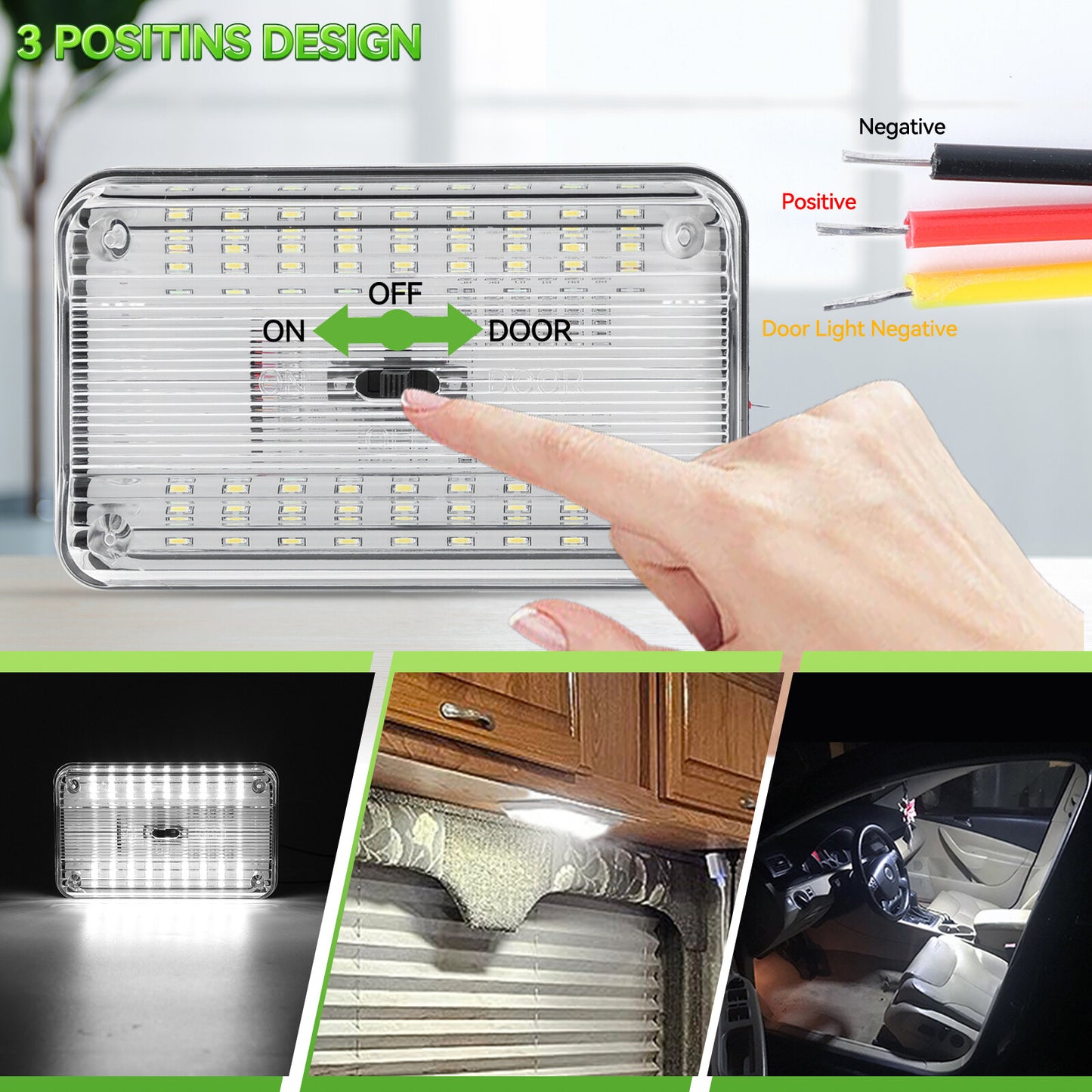 6000K Rectangle 12V Carvan Ceiling Reading Lamps Interior Lights 36LED Universal