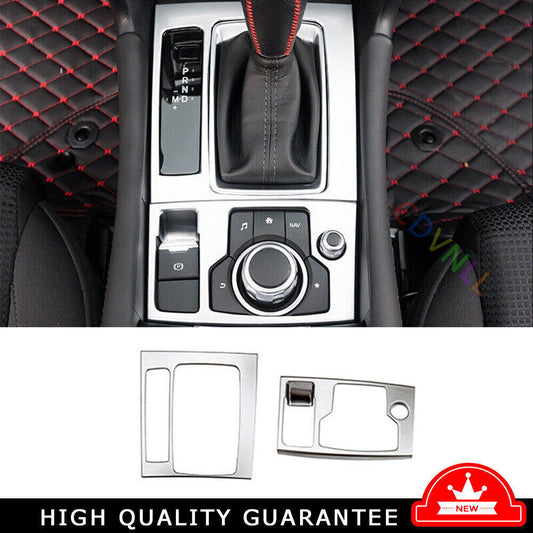 for Mazda 3 Axela 2017-2018 Matte Silver Console Gear Shift Frame Cover Trim 2X