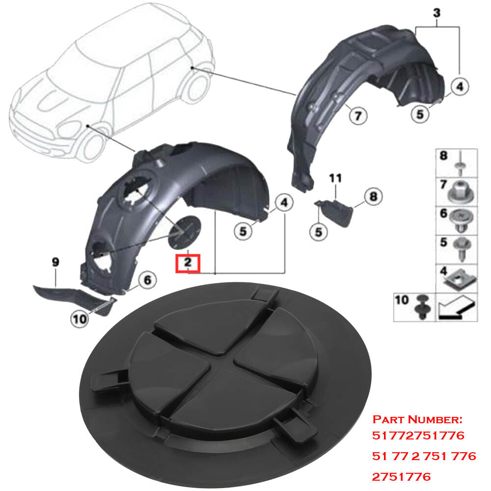 Wheel Mudguard Cover Inner Lining Bulb Cap Front for Mini Cooper R55 R56 R57 R58
