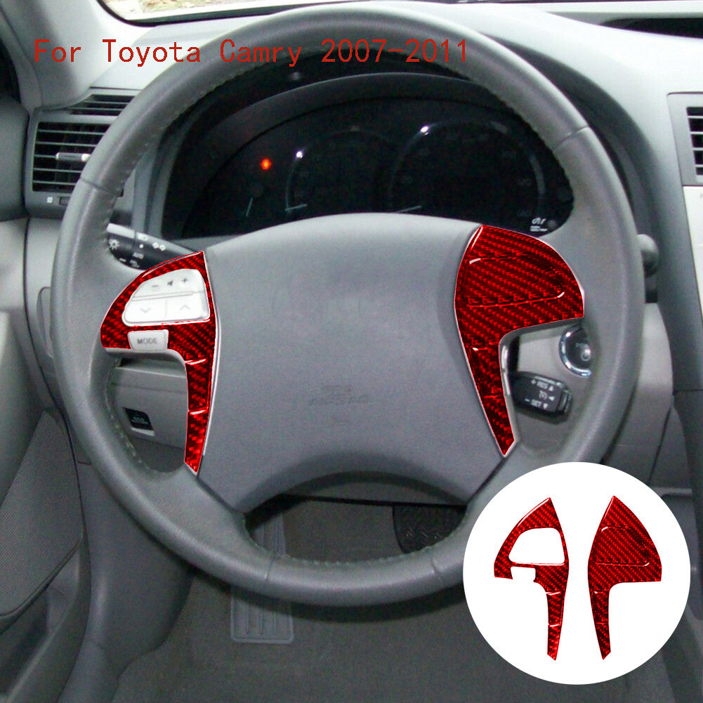 Red Carbon Fiber Steering Wheel Button Cover Type B for Toyota for Camry 2007-2011