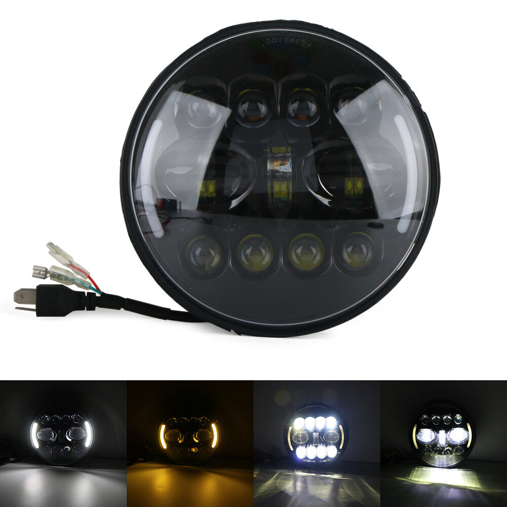 DOT 7-inch Motorcycle LED Headlight Halo Angel Eye Projector for Harley Cafe Racer