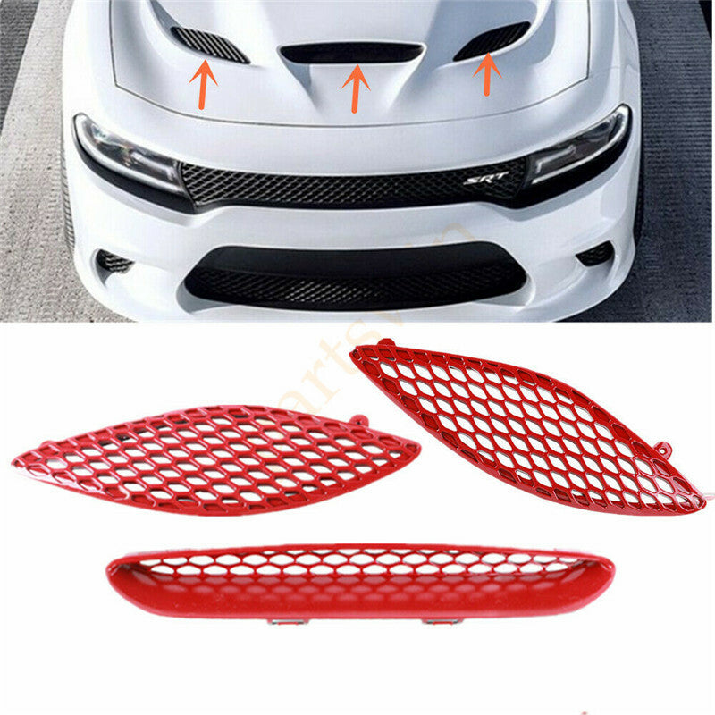 Suitable for 2015-2020 for Dodge Charger SRT Hellcat with Red Decorative Cover and Grille Frame
