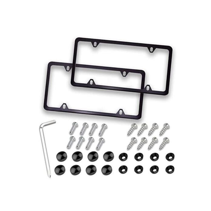Car license plate frame cover cap, trunk ultra-thin metal black, suitable for VW .
