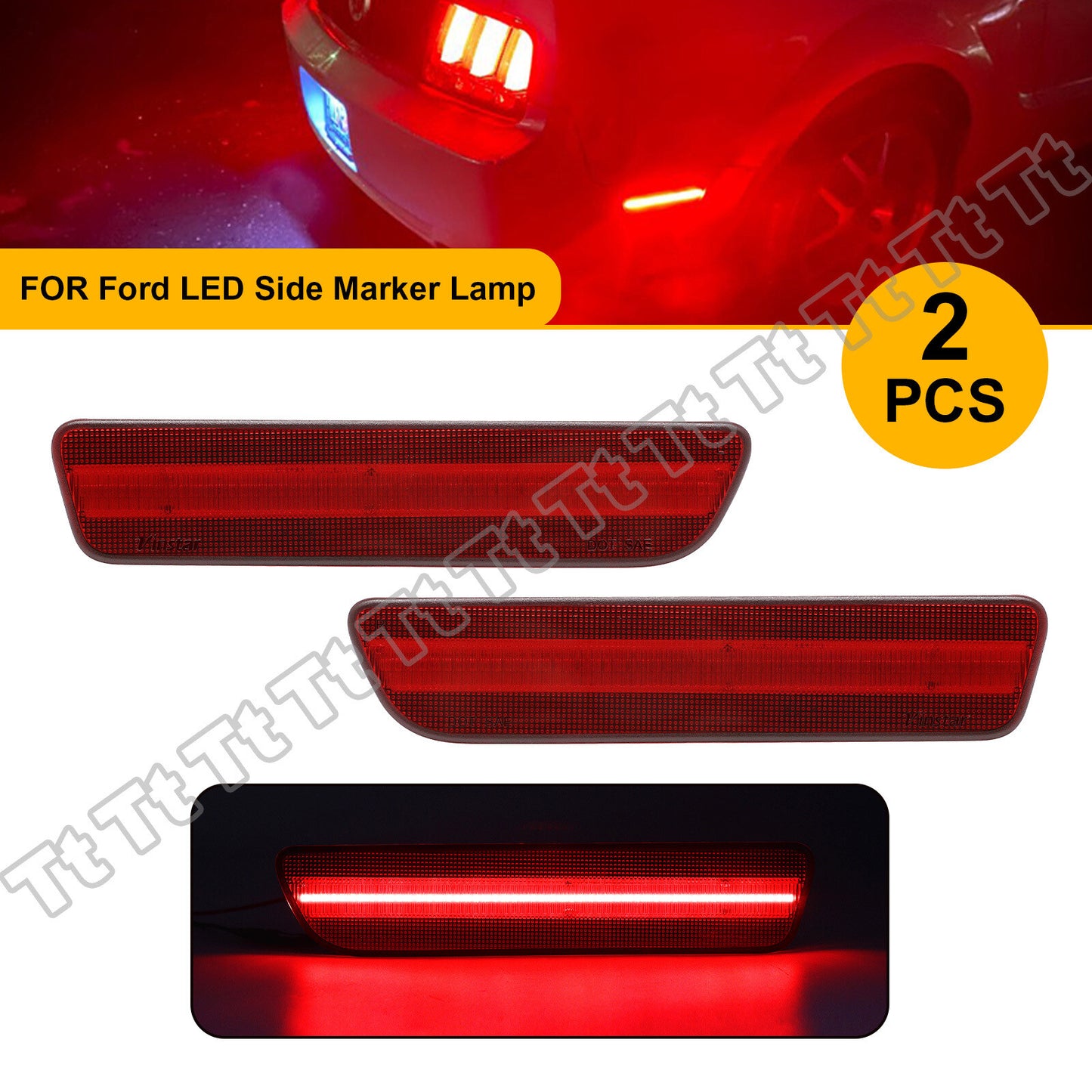 Two red LED rear bumper side marker lights for 2005-2009 for Ford for Mustang Red Lens