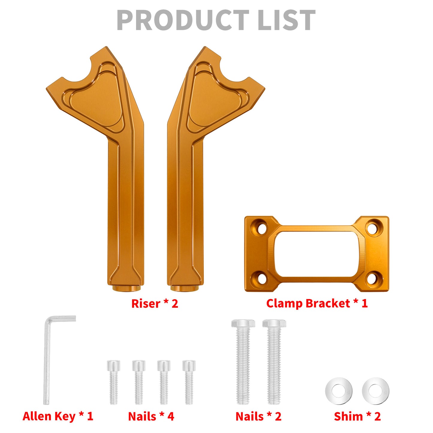 1 Handlebar 8 Gold Riser Clamp Kit for Harley Softail Street Bob Low Rider ST