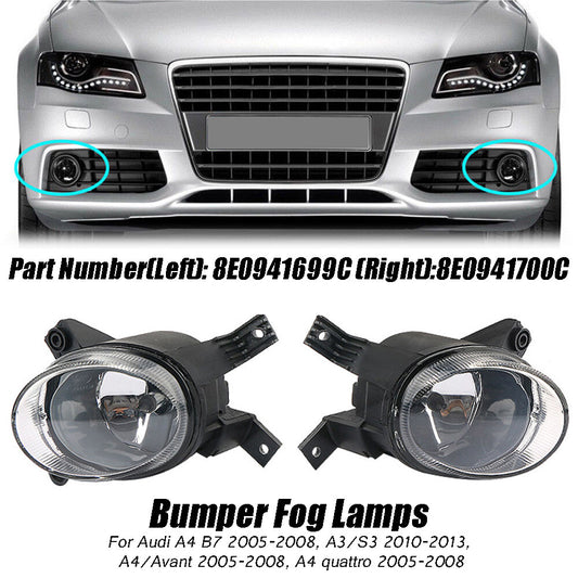 2 fog light front bumper driving light strip bulbs suitable for 2005-08 for Audi A4 B7 with clear lens