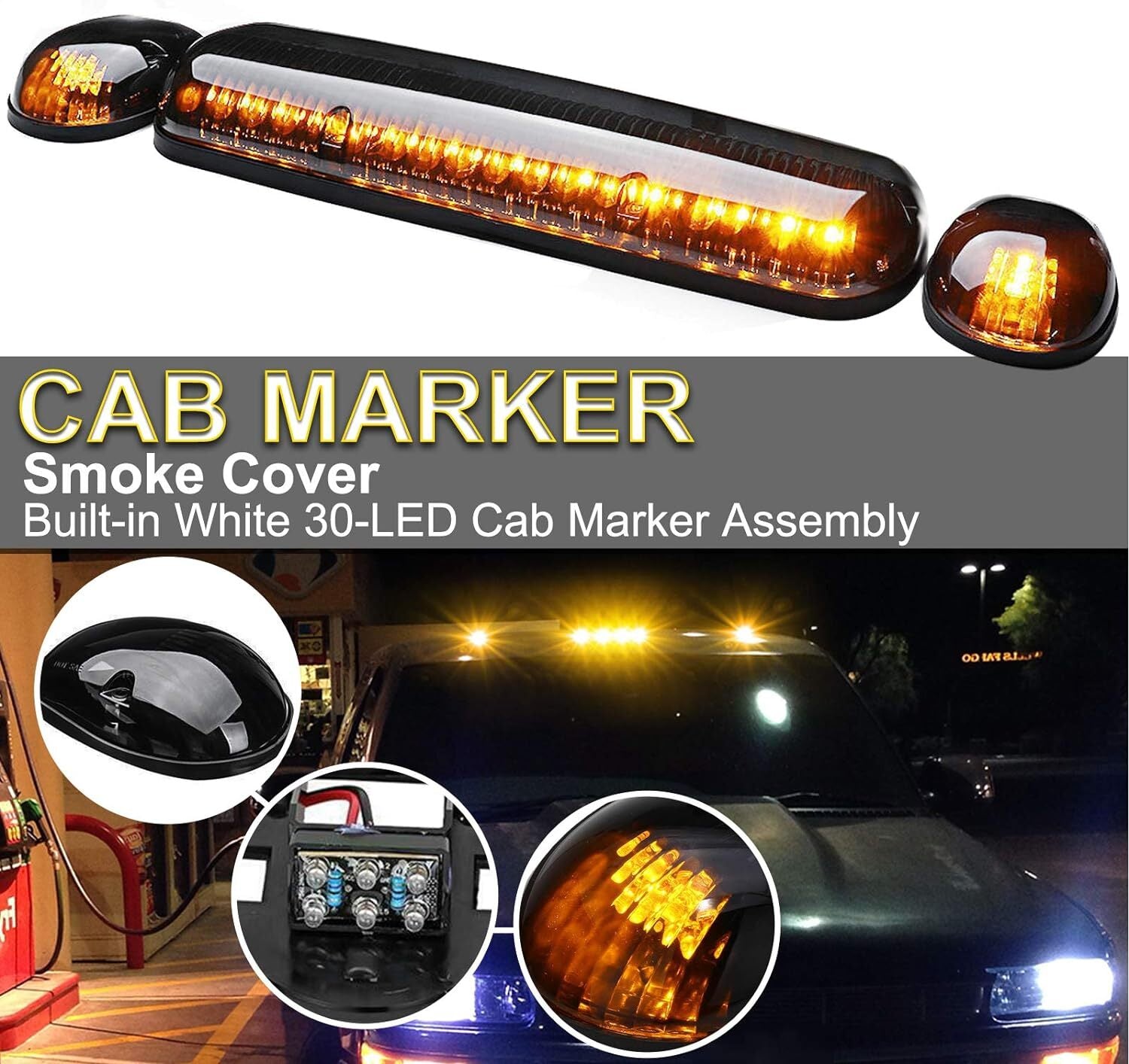3PCS for 2002-2007 for Chevy Silverado for GMC Smoked Amber Cab Roof Running LED Lights