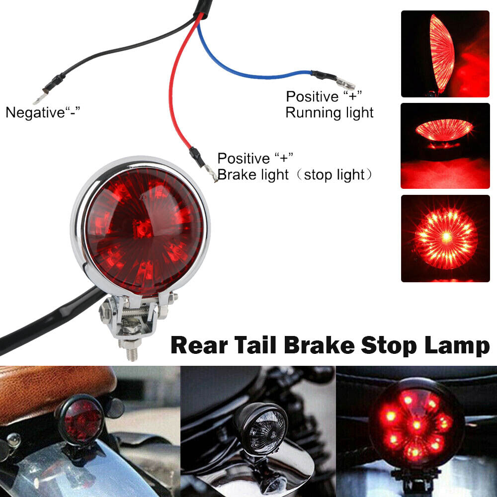 Motorcycle Rear Tail Brake Stop Running Lamp Retro LED For Cafe Racer Bobber 12V