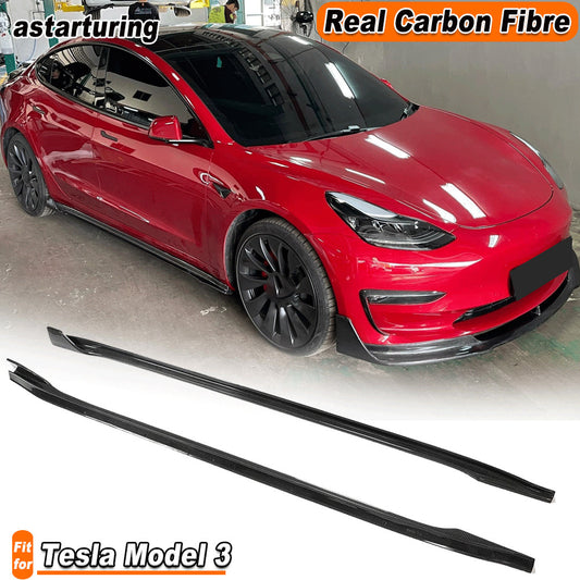 Fit for Tesla Model 3 2016-2023 REAL Carbon Side Skirts Extension Spoiler Lip