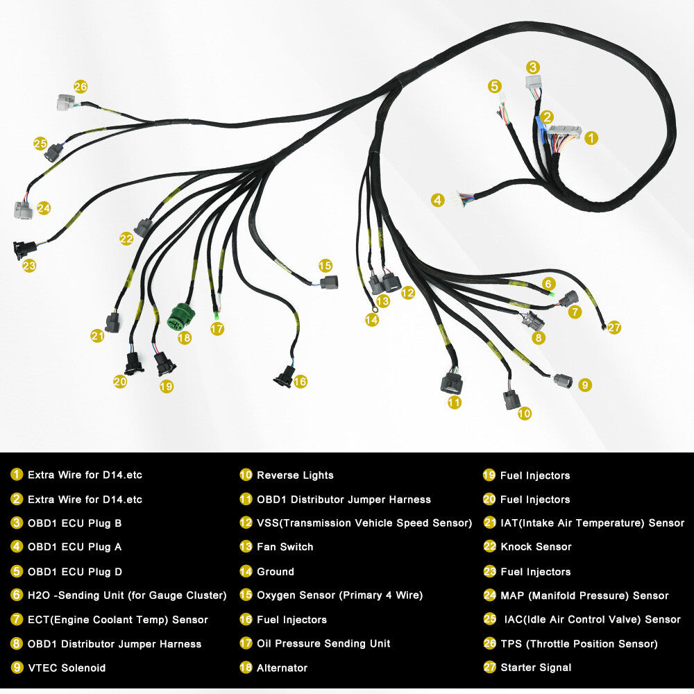 Tucked Engine Wiring Harness OBD1 For 92-95 for Civic Integra B16 B18 D16