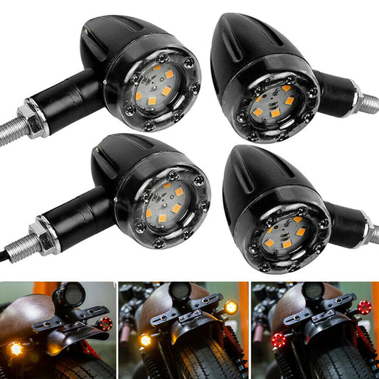 Retro Motorcycle Amber LED Brake Lights, Turn Signal Lights, and Flashing Indicator Lights