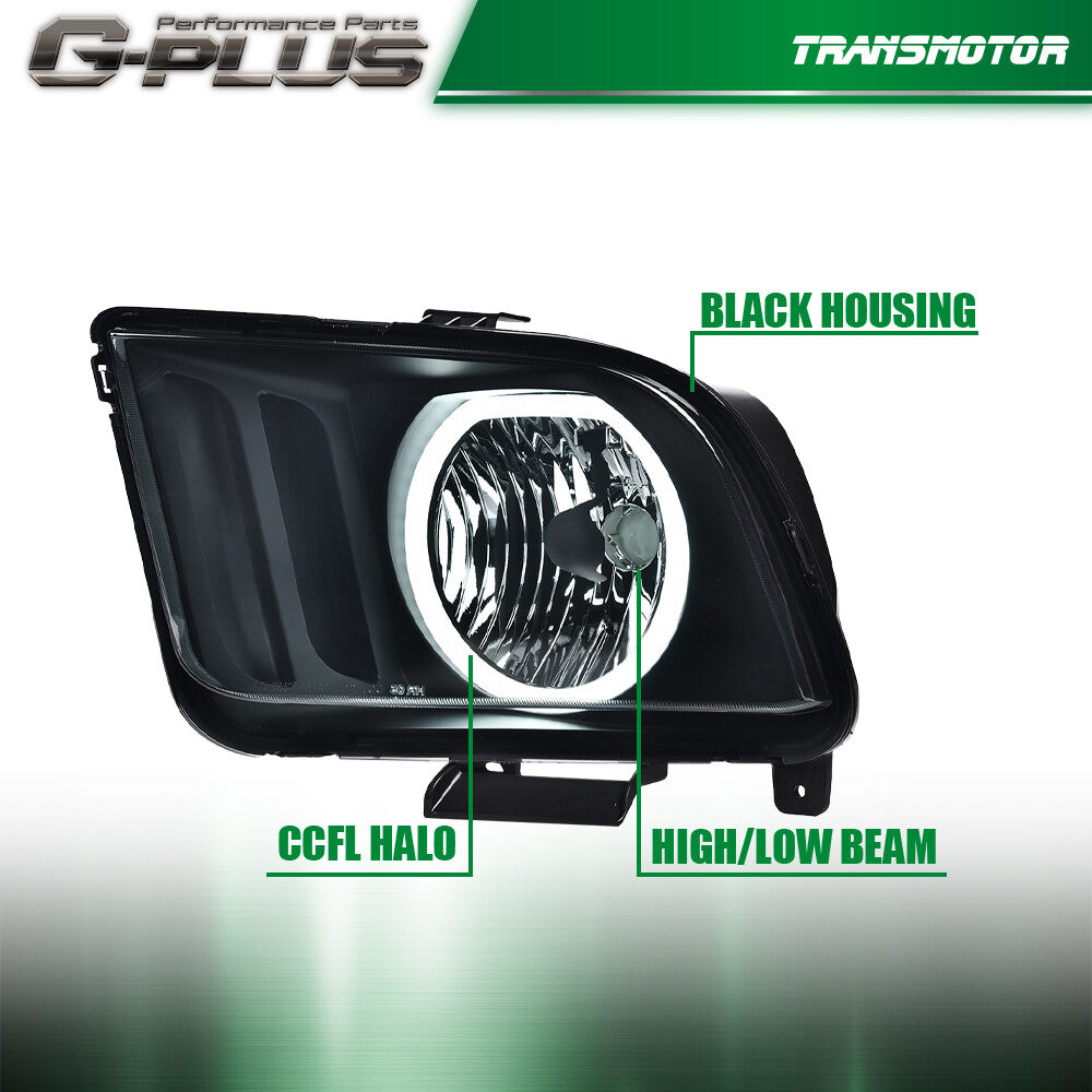 Suitable for 05-09 for Ford for Mustang smoke/black LED DRL halo headlight assembly (pair)