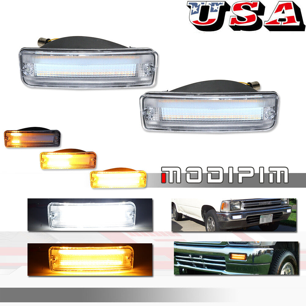 pair of clear amber and white LED turn signals suitable for Toyota pickup trucks 89-95 and 90-91 4Runner-.