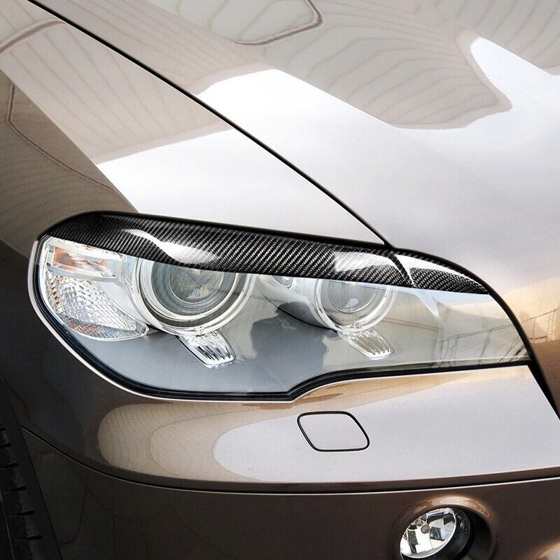 Real Carbon Fiber Car Headlight Eyelid Eyebrow Cover Trim for BMW X5 E70 10-12
