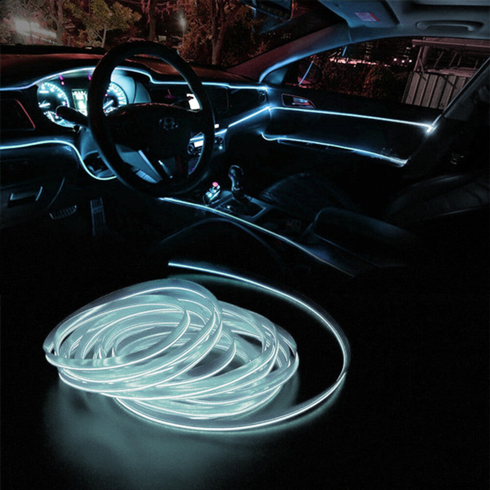 2M Car Interior LED Neon Lights Decor Atmosphere EL Wire String Strip Lamp White
