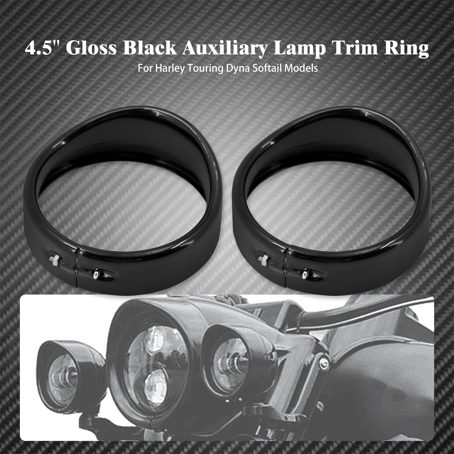 4.5 Gloss Auxiliary Fog Light Trim Visor Ring Fit for Harley Touring FLH XL883