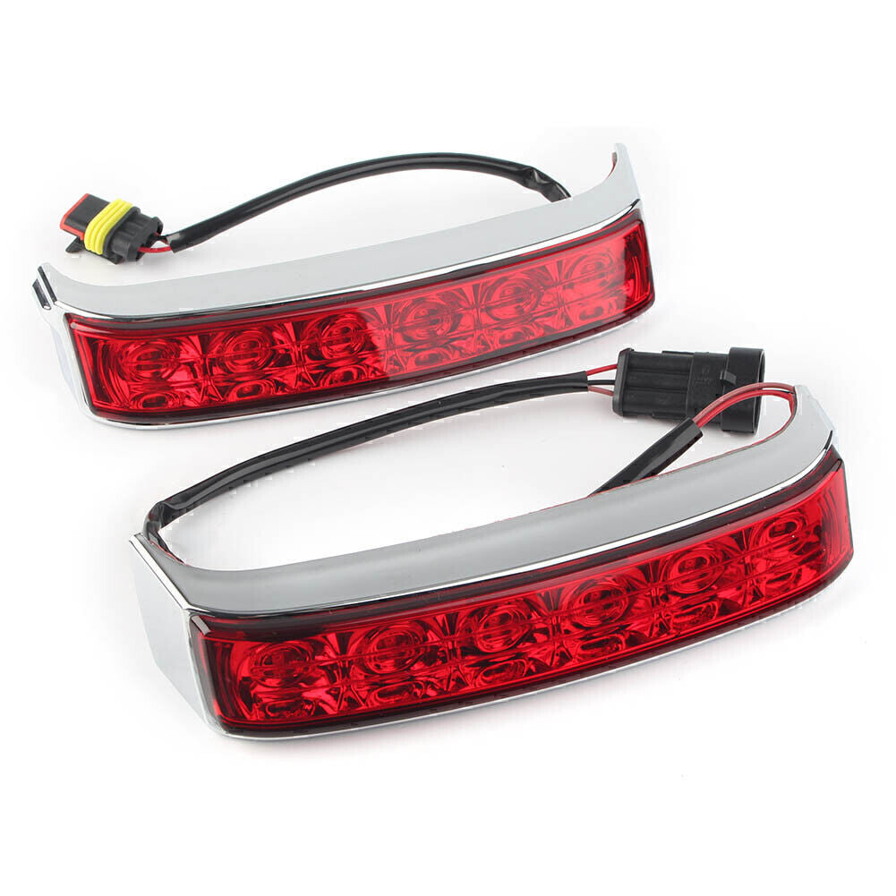 for Harley 2014-2019 2x LED Saddlebag Brake Taillight Chrome Housing/Red Lens