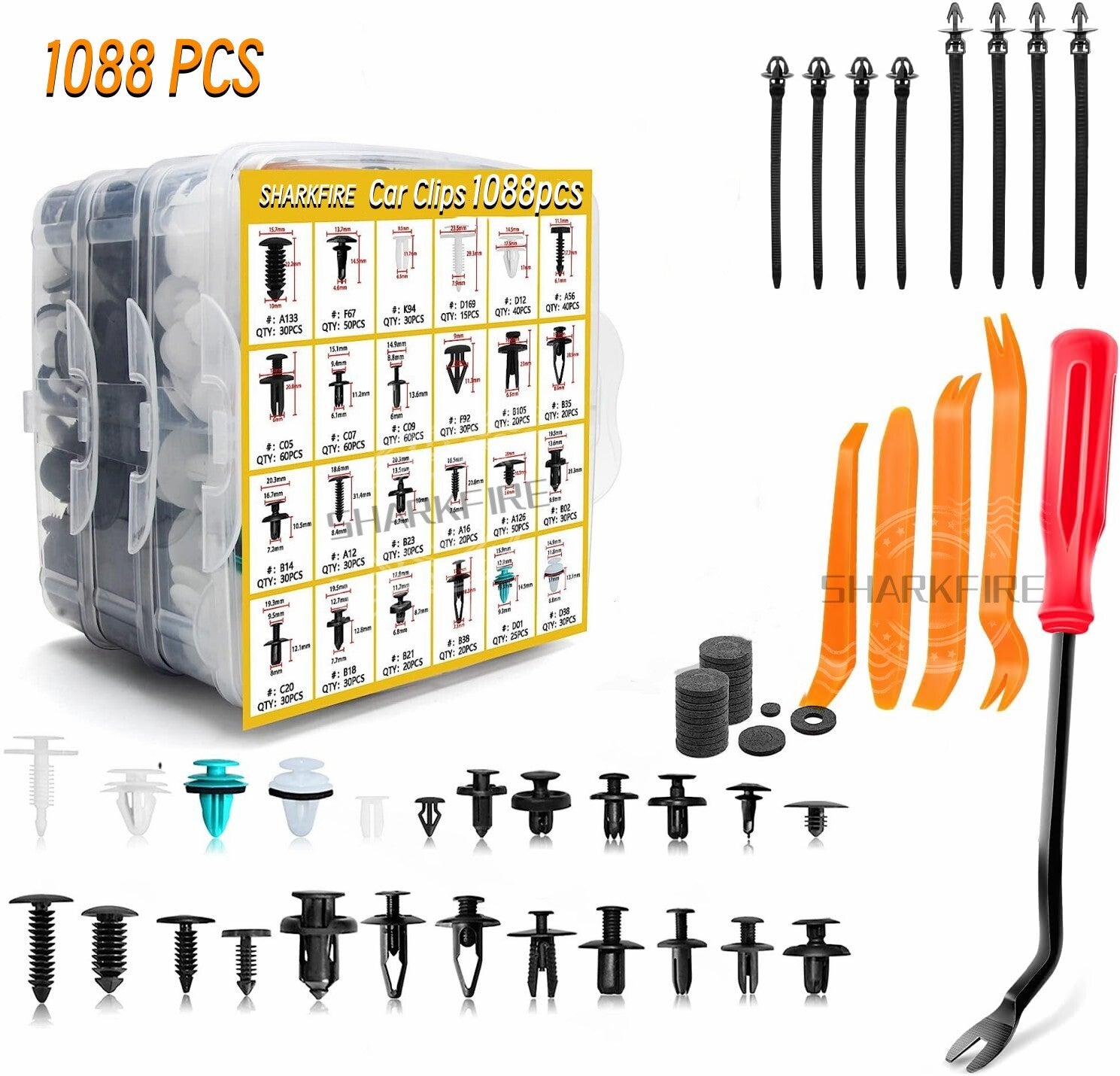 1088 PCS Car mounting clips, mudguard rivet clips, automatic pin pusher wire harness clips