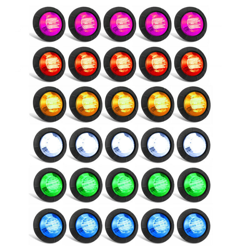 Red Smoked Amber 3/4 Bullet Round LED Side Marker Lights for Trailer Truck RV