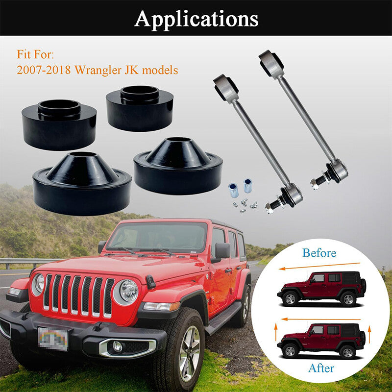 2-inch front and 1-inch rear leveling and lift kit with rocker arm linkage for Jeep for Wrangler JK 2007-2018