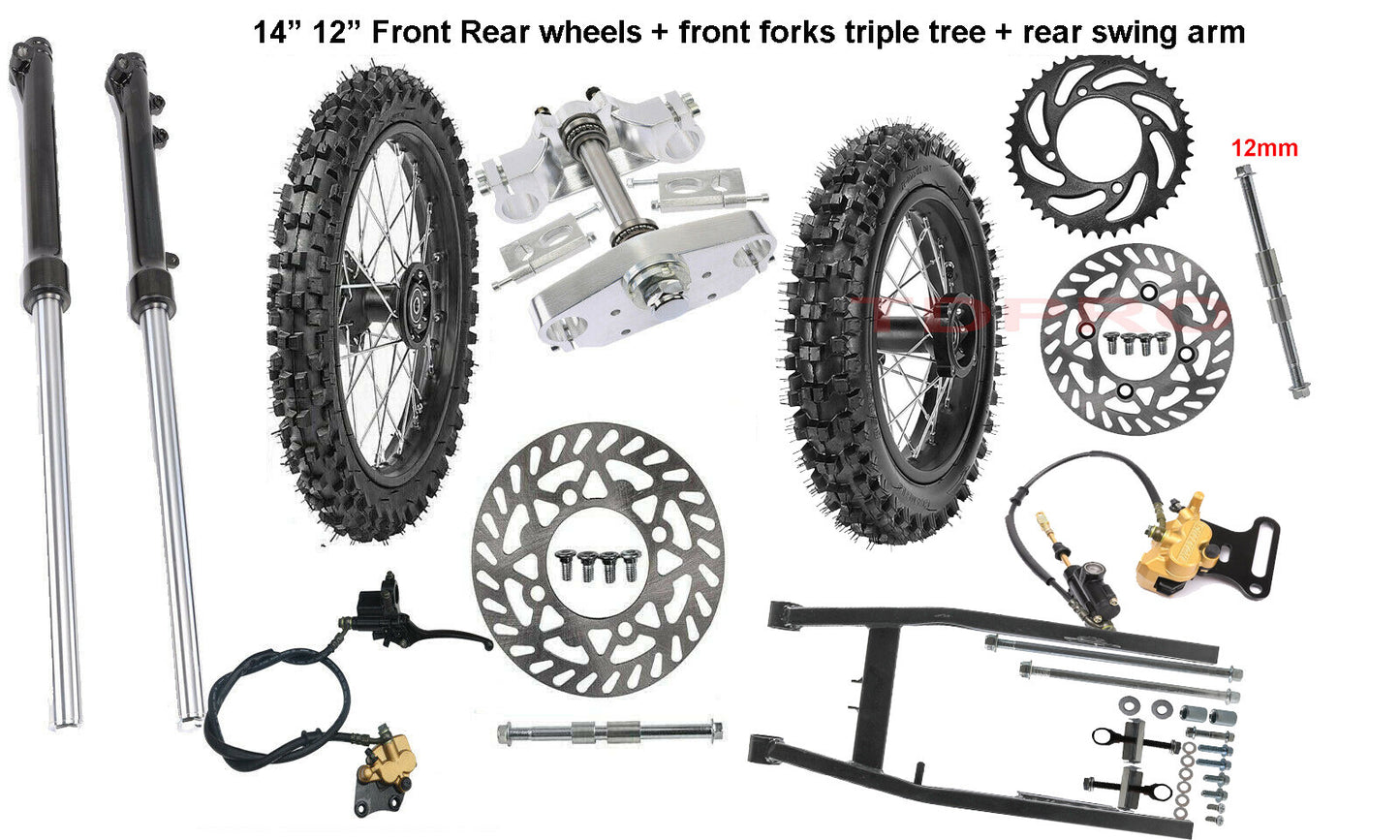 Front fork + rear swingarm + 14-inch/12-inch wheel kit 80/100-14 CRF70 XR