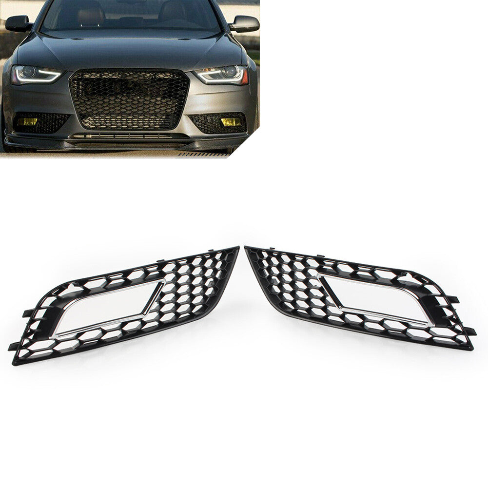 Front Fog Light Honeycomb Hex Mesh Grill Cover for Audi A4 B8.5 2013-2016 Chrome