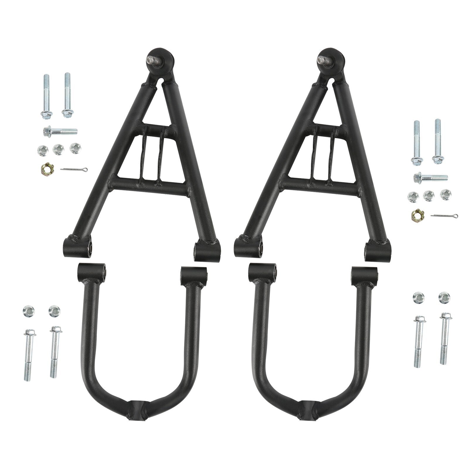 Upper/lower control arm front suspension arm component kit for four-wheeled bicycles, all-terrain vehicles, and go-karts