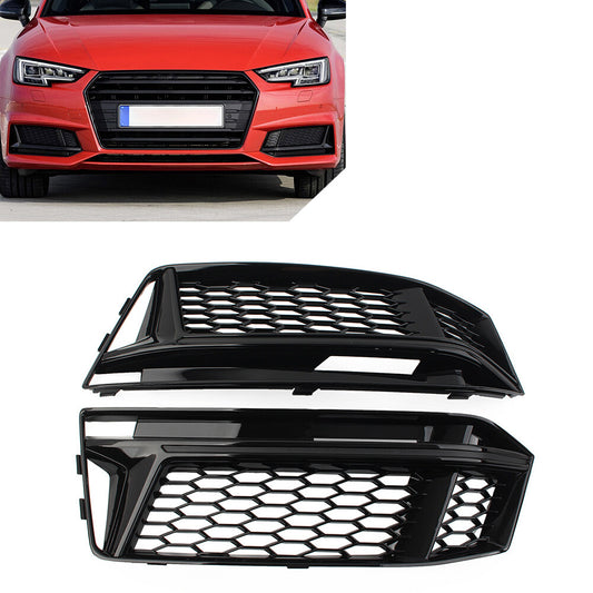 2x Bumper Honeycomb Fog Light Grille Cover for Audi for A4 B9 S4 2016-2018