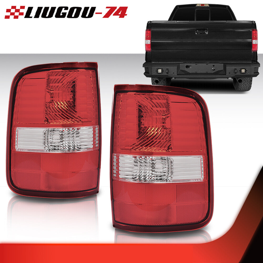 A pair of taillights fits 2004-2008 for Ford F-150 driver and passenger side 2-piece set.