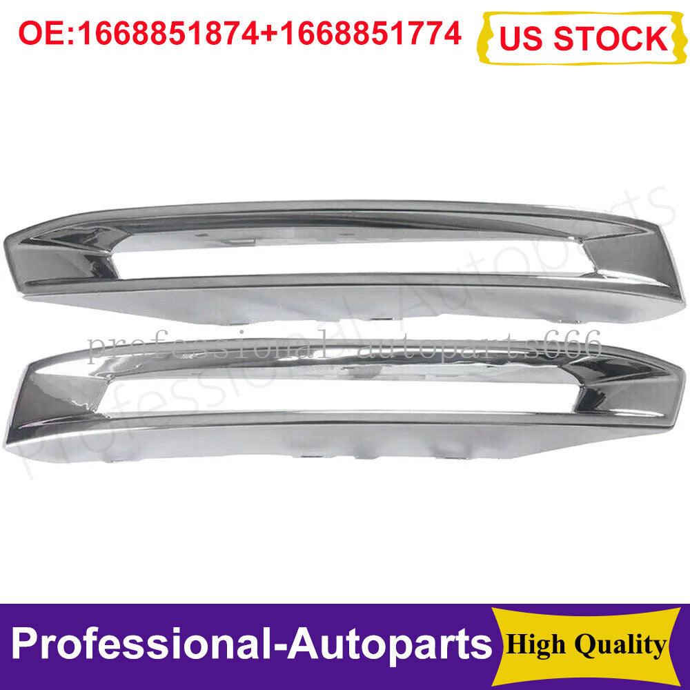 2-Piece Front Fog Light Protective Cover with Chrome Trim Suitable for Mercedes-Benz X166 GLS350d/400/500
