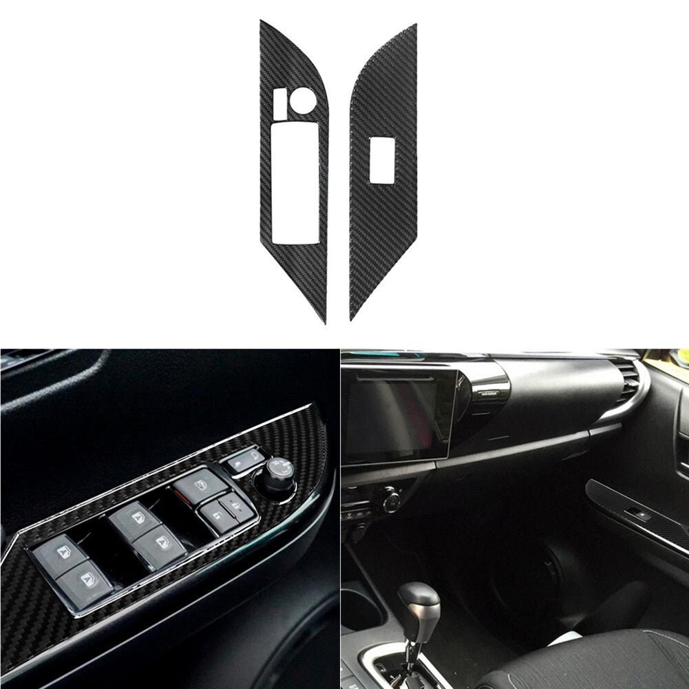 2X Carbon Fiber Front Door Control Cover Trim for Toyota Hilux 2015-21 Type A