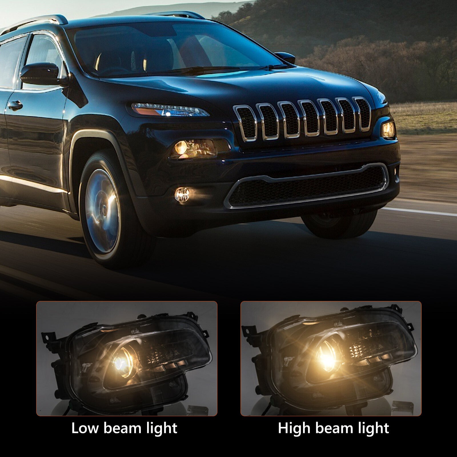 For 2014-2018 for Jeep Cherokee Halogen Black Headlight Headlamp Passenger Right
