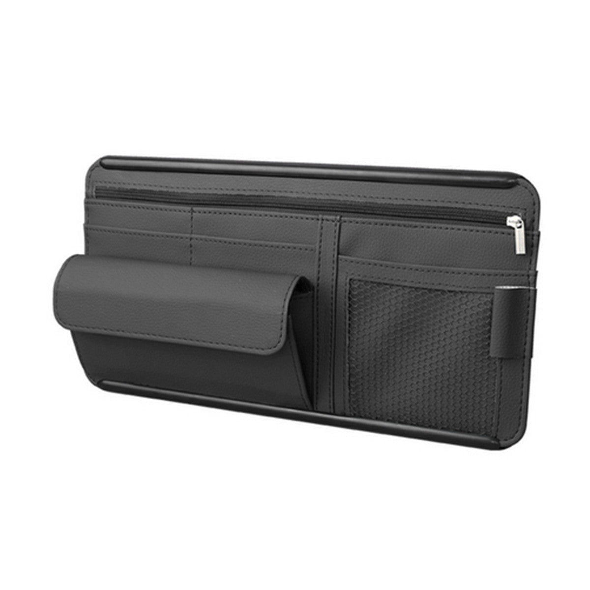 Car Sun Visor Organizer Sunglasses Holder Card Storage Pouch Black PU Leather