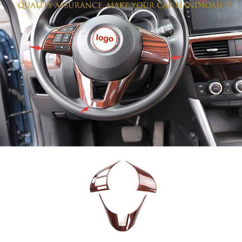 for Mazda CX-5 2013-15 Red Wood Grain Steering Wheel Control Frame Cover Trim 3X