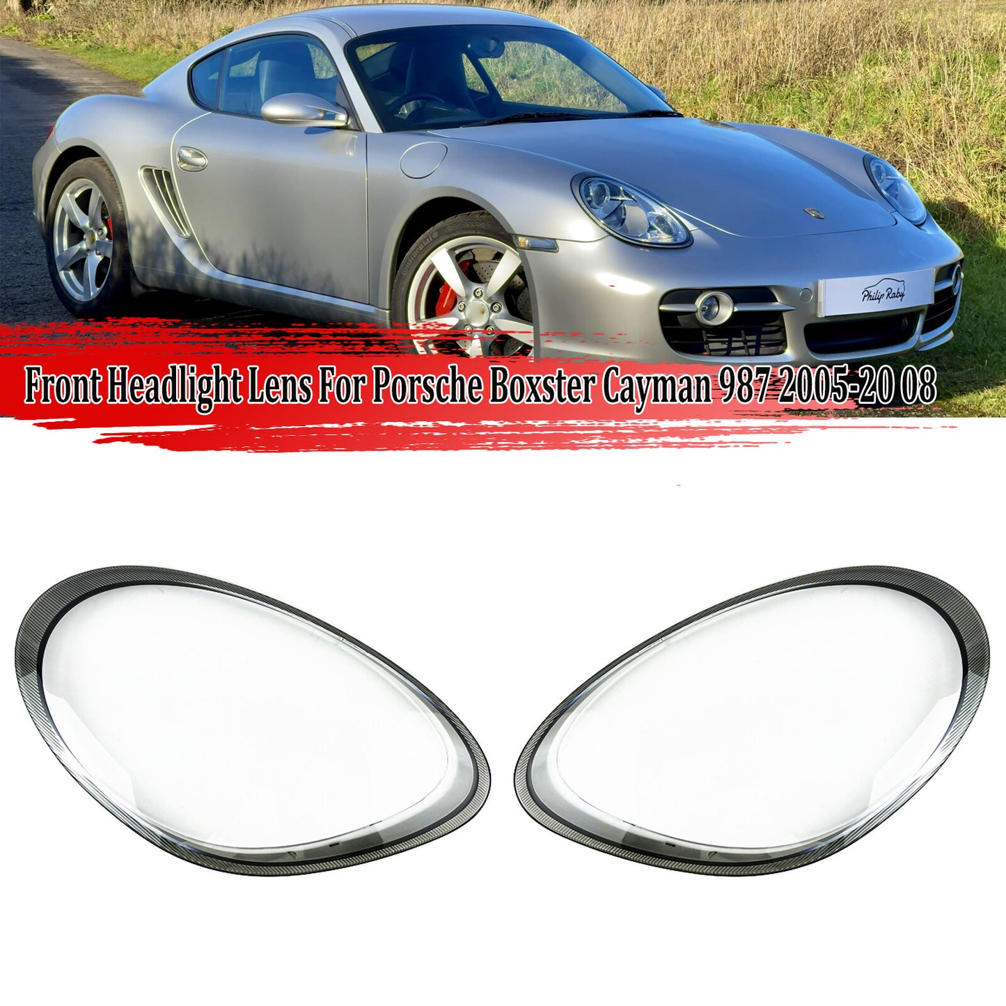 A pair of headlight lens protective covers for Porsche Cayman 987 2005-2008