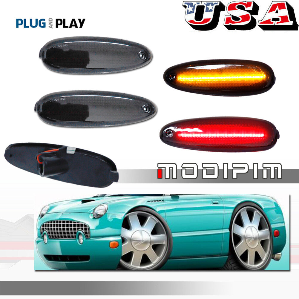 Suitable for 2002-05 for Ford Thunderbird Smoke Lens LED Side Marker Lights Front and Rear Kit