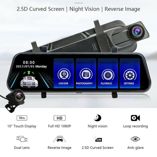 Car DVR Rear View Camera 10 Full Touch Screen Dash Cam Dual Lens Video Recorder