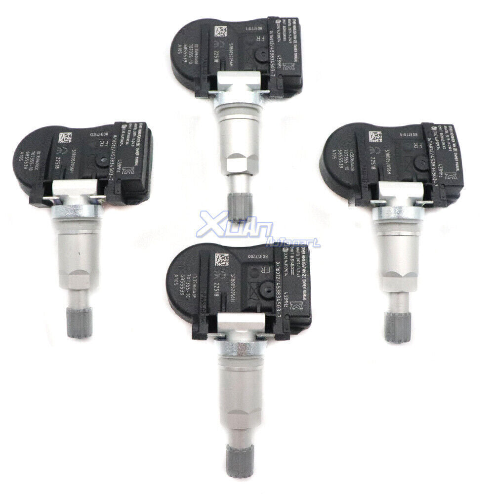 new 4-piece TPMS tire pressure sensor kit (model 6855539) for BMW 2 Series, 3 Series, 4 Series, i3, i8, X1, X2, X5.