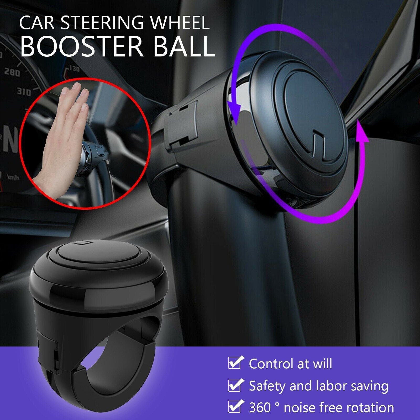 Universal Car Steering Wheel Aid Power Handle Assister Spinner Knob Blacks
