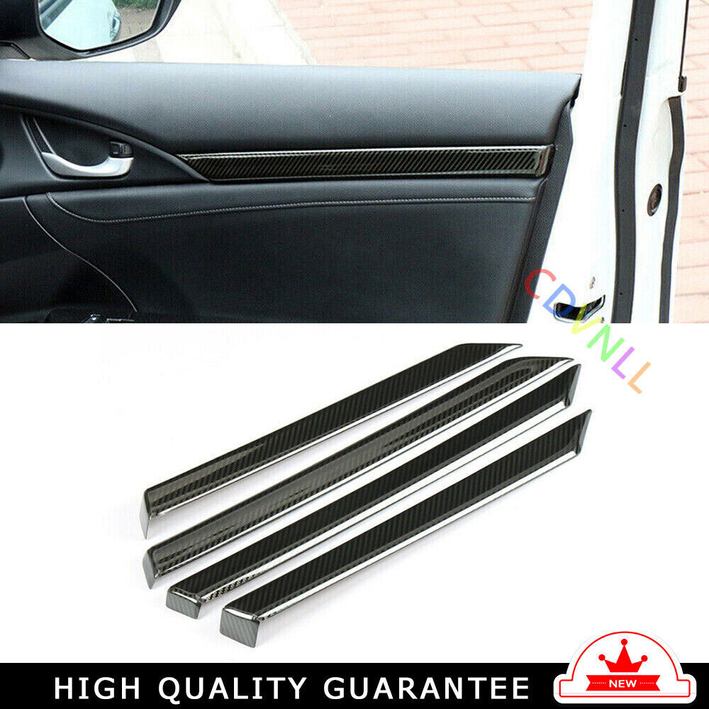Inner Door Panel Cover Trim 4X for Honda for Civic 10TH 2016-2021 Steel Carbon Fiber