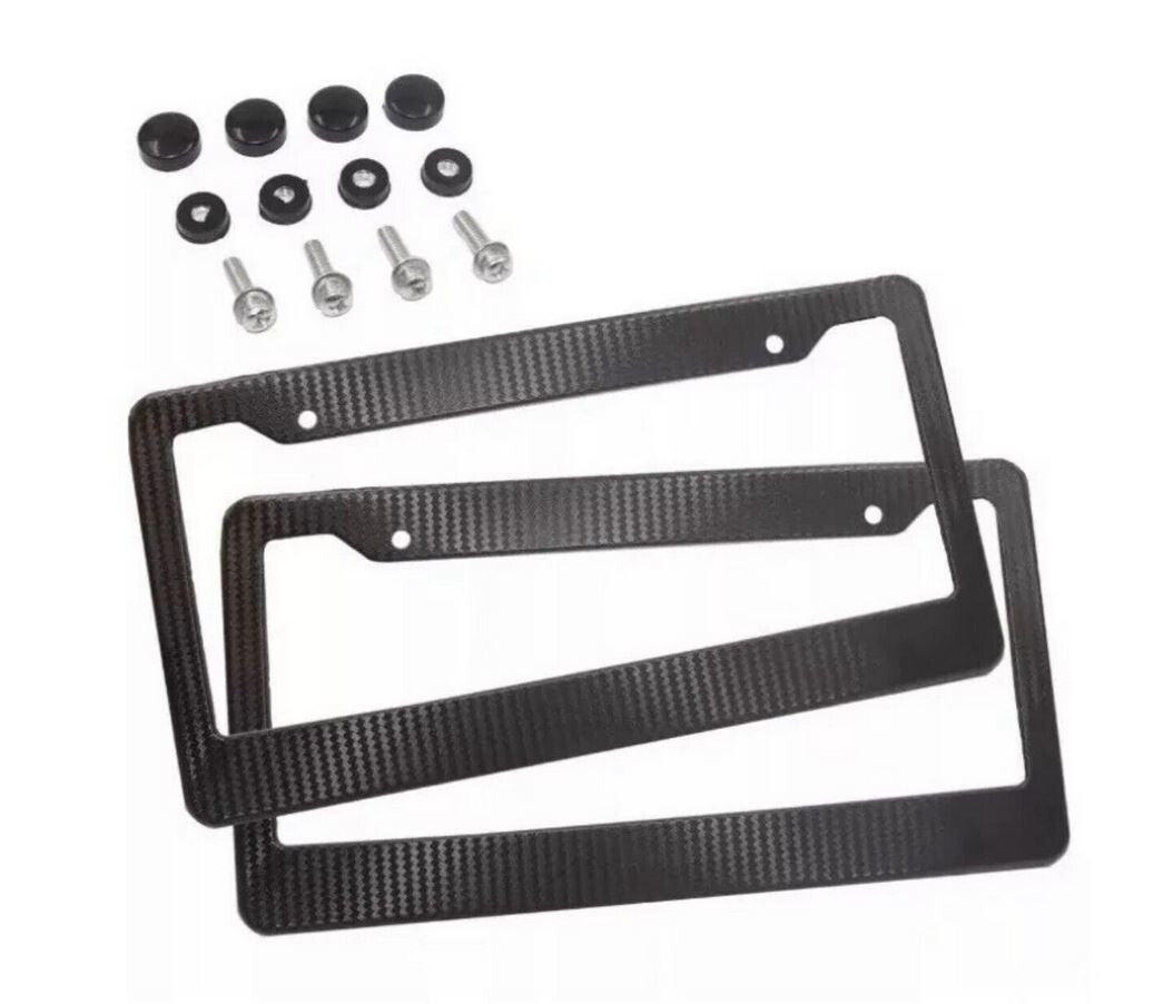 Black carbon finish on car license plate frame cover caps for Chevrolet