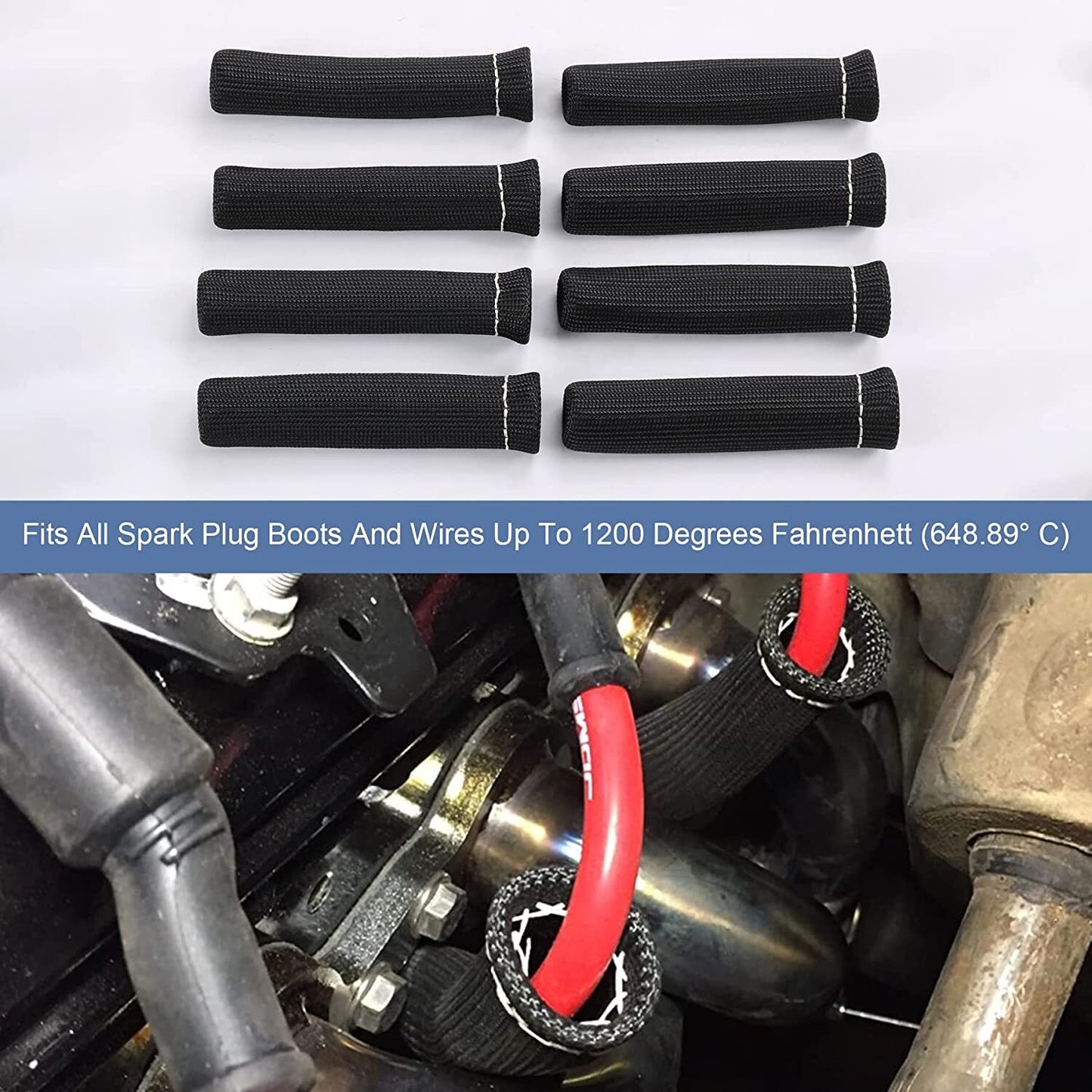 Black 2500¡ã SPARK PLUG WIRE BOOTS HEAT SHIELD PROTECTOR SLEEVE COVER SBC BBC 454