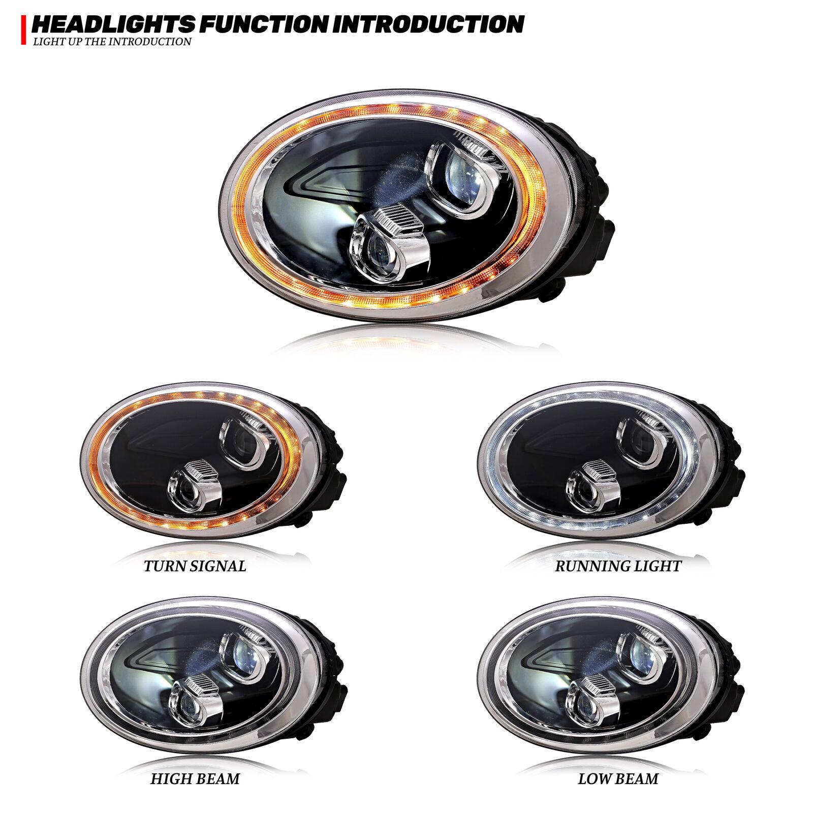 LED Sequential Headlights for Volkswagen BEETLE 2013-2022 Front Lamps