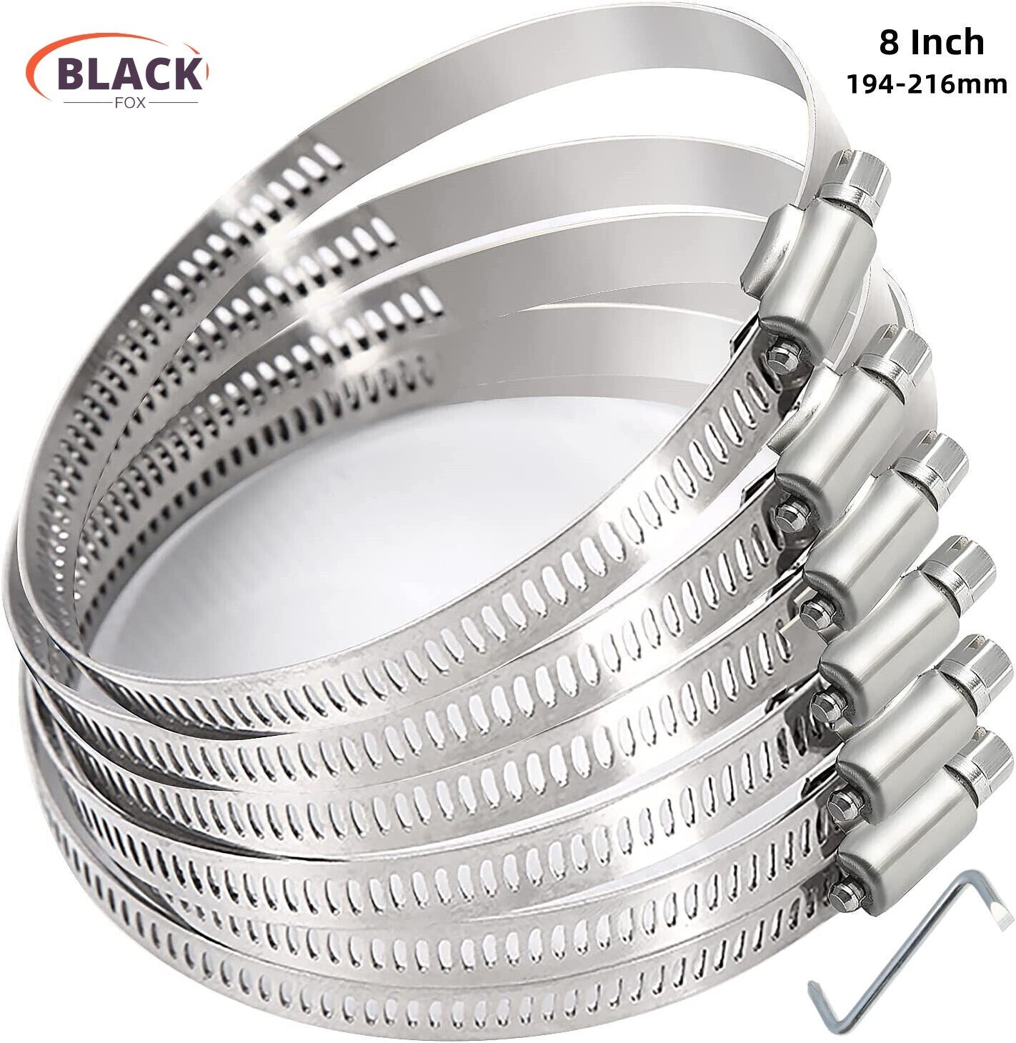 6-Piece Adjustable Hose Clamp Worm Gear Stainless Steel Clamp 8-inch