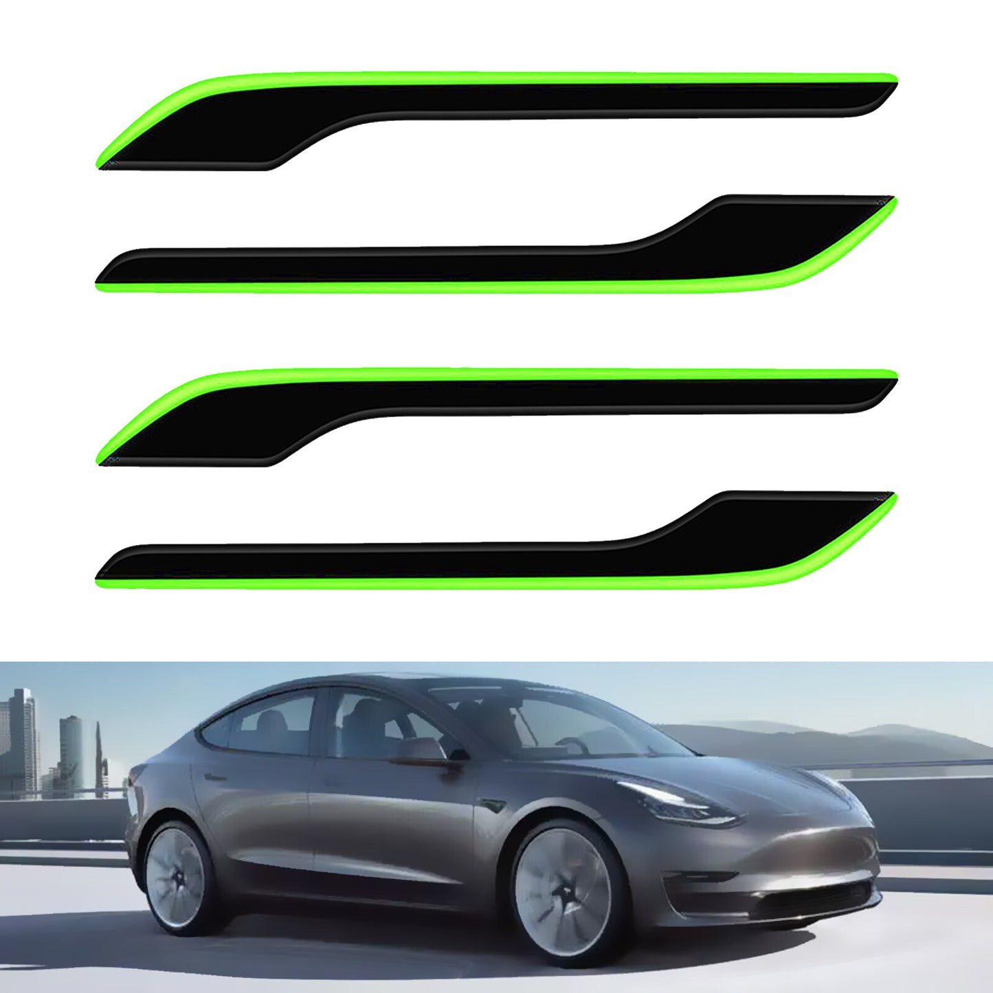 4X Anti-Scratch Car Door Handle Sticker Luminous for Tesla Model 3/Y 19-2022 AT