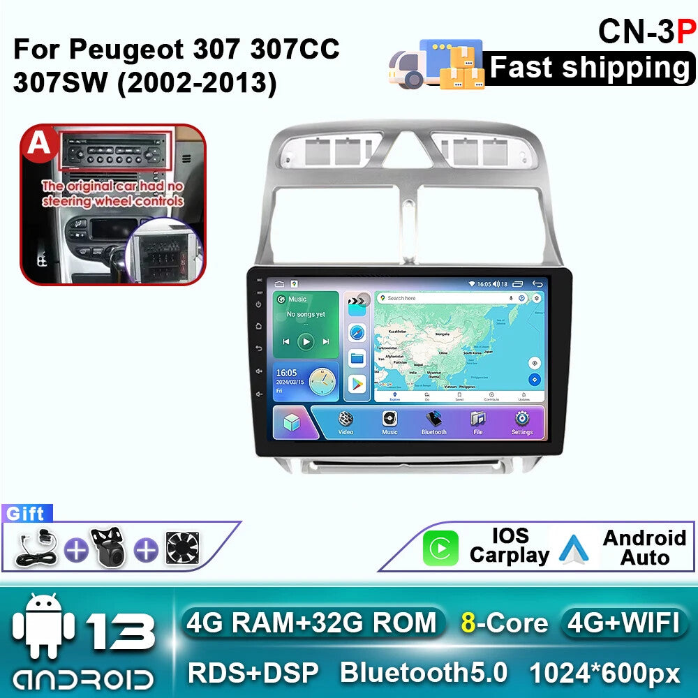 Car Radio for Peugeot 307 307CC 307SW 2002-2013 CarPlay Auto GPS Player Screen