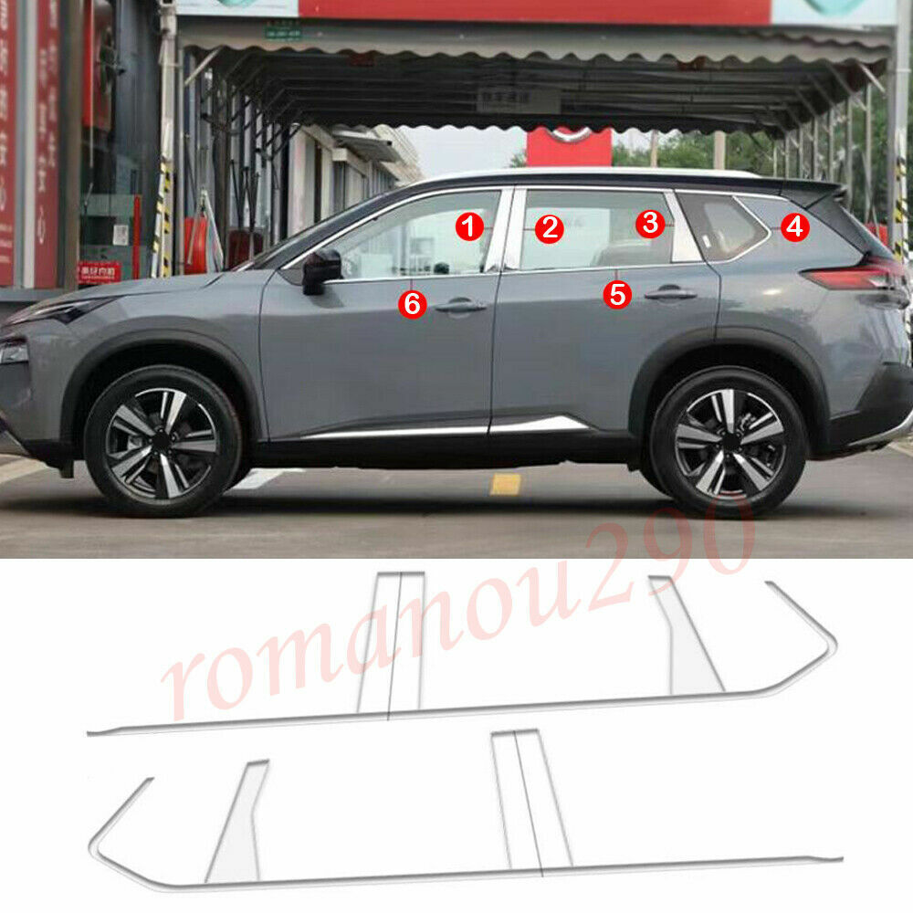12Pcs for Nissan Rogue 2021-23 Steel Chrome Lower WindowPillar Post Cover Trim