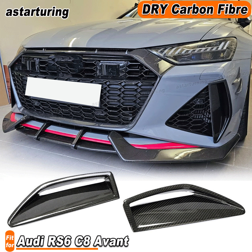 for Audi RS6 Avant 2019-2023 Dry Carbon Fiber Front Bumper Scoop Air Vent Covers