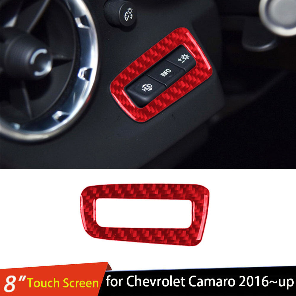Red Carbon Fiber Dim Light Control Switch Button Trim for Chevrolet Camaro 2016+